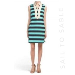 SAIL TO SABLE striped navy tunic mini dress mint green gold trim xsmall